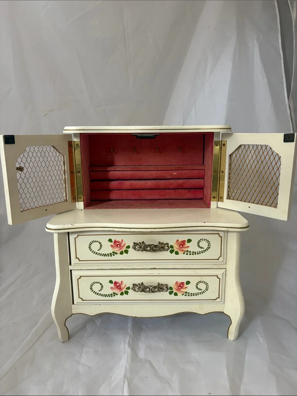 French Provincial Style Jewelry Music Box Armoire Chest- Made in Japan Vintage